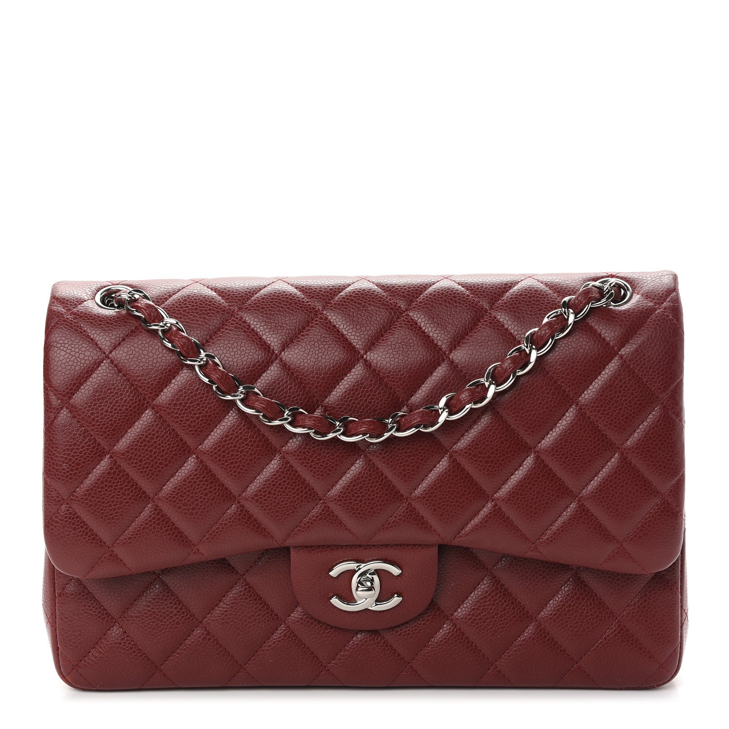 Chanel Caviar Quilted Jumbo Double Flap Dark Red 1 of 9