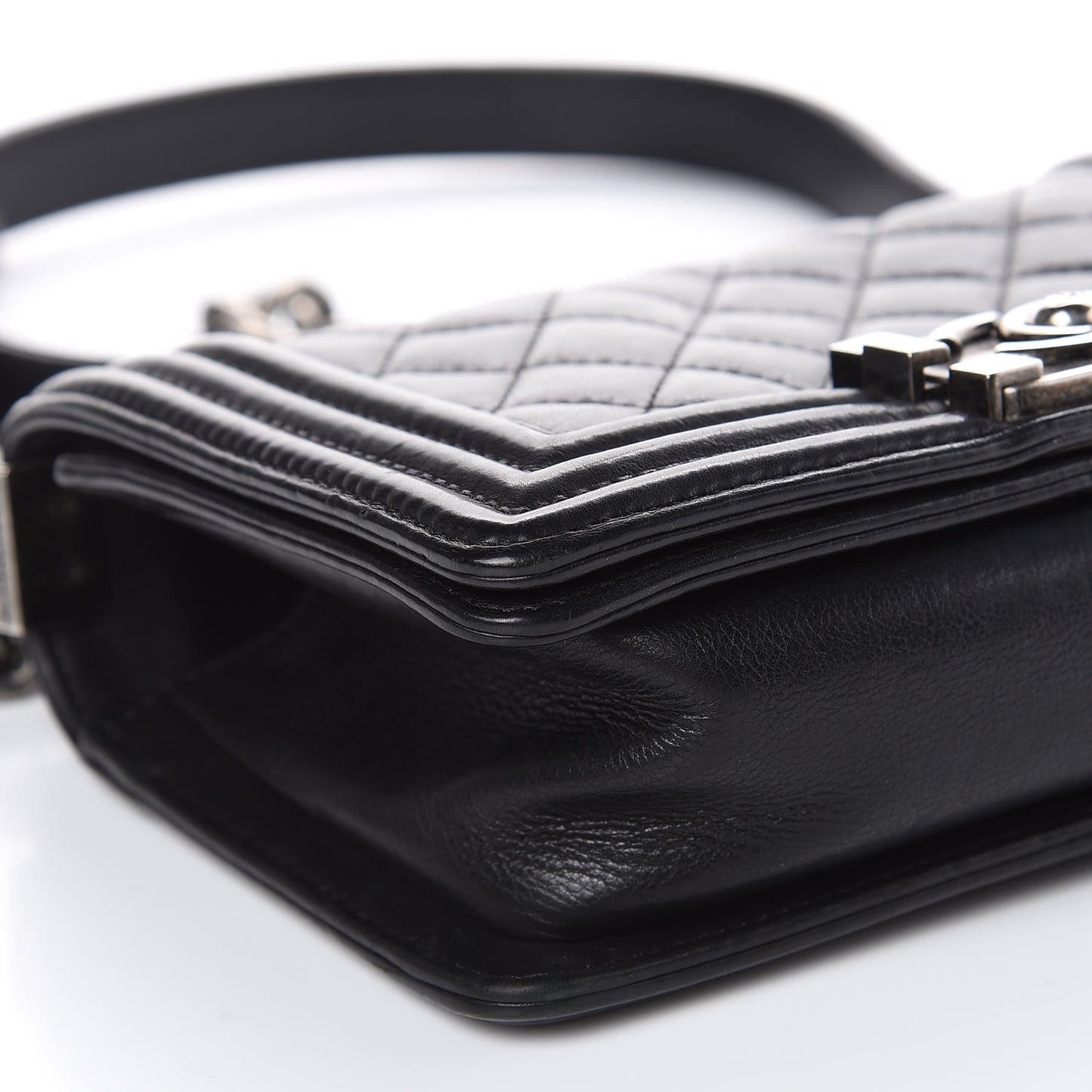 Calfskin Quilted Small Boy Flap Black