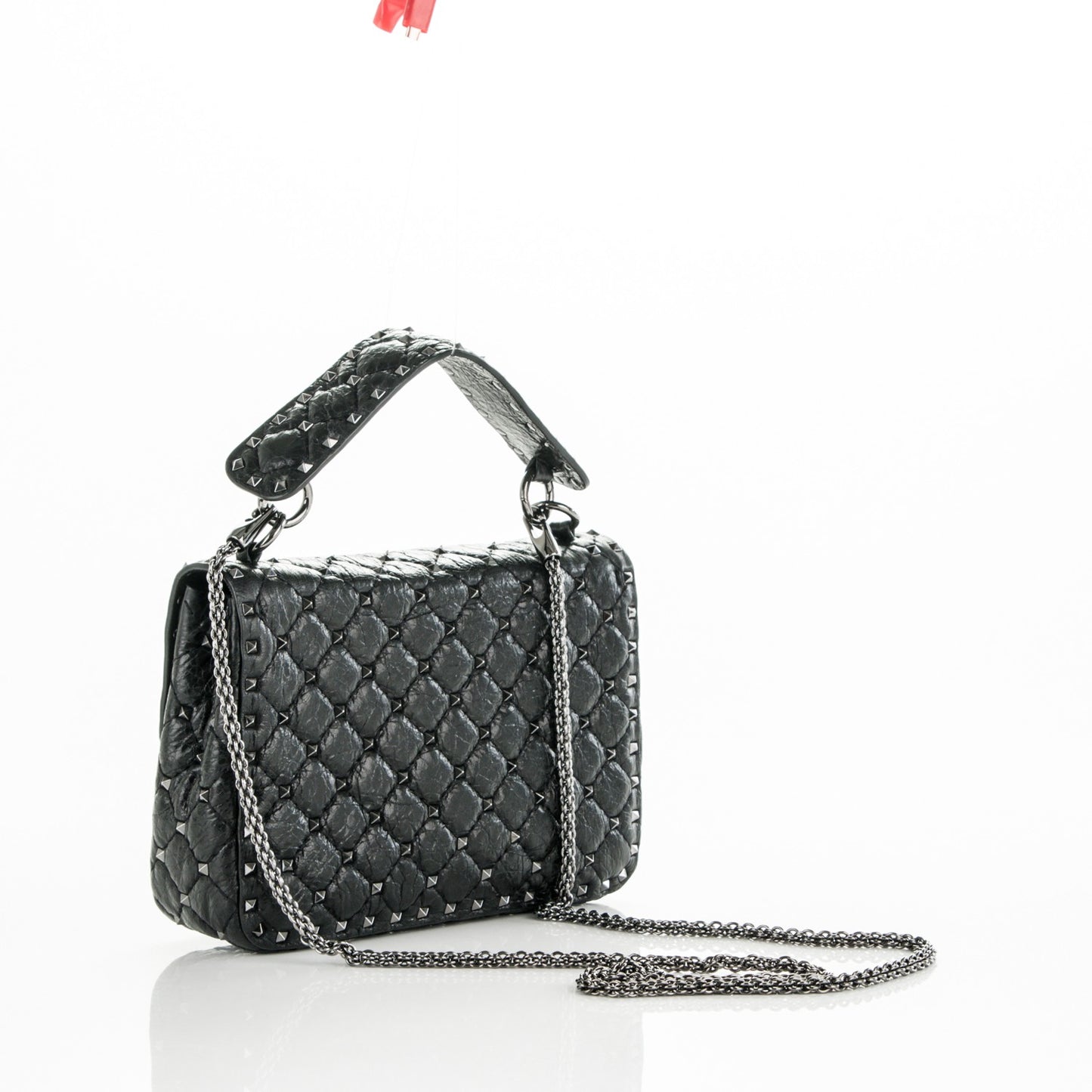 Craquele Nappa Medium Rockstud Spike Shoulder Bag Black