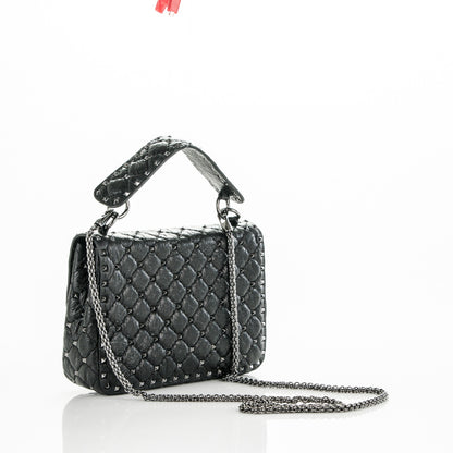Valentino Garavani Craquele Nappa Medium Rockstud Spike Shoulder Bag Black 3 of 7