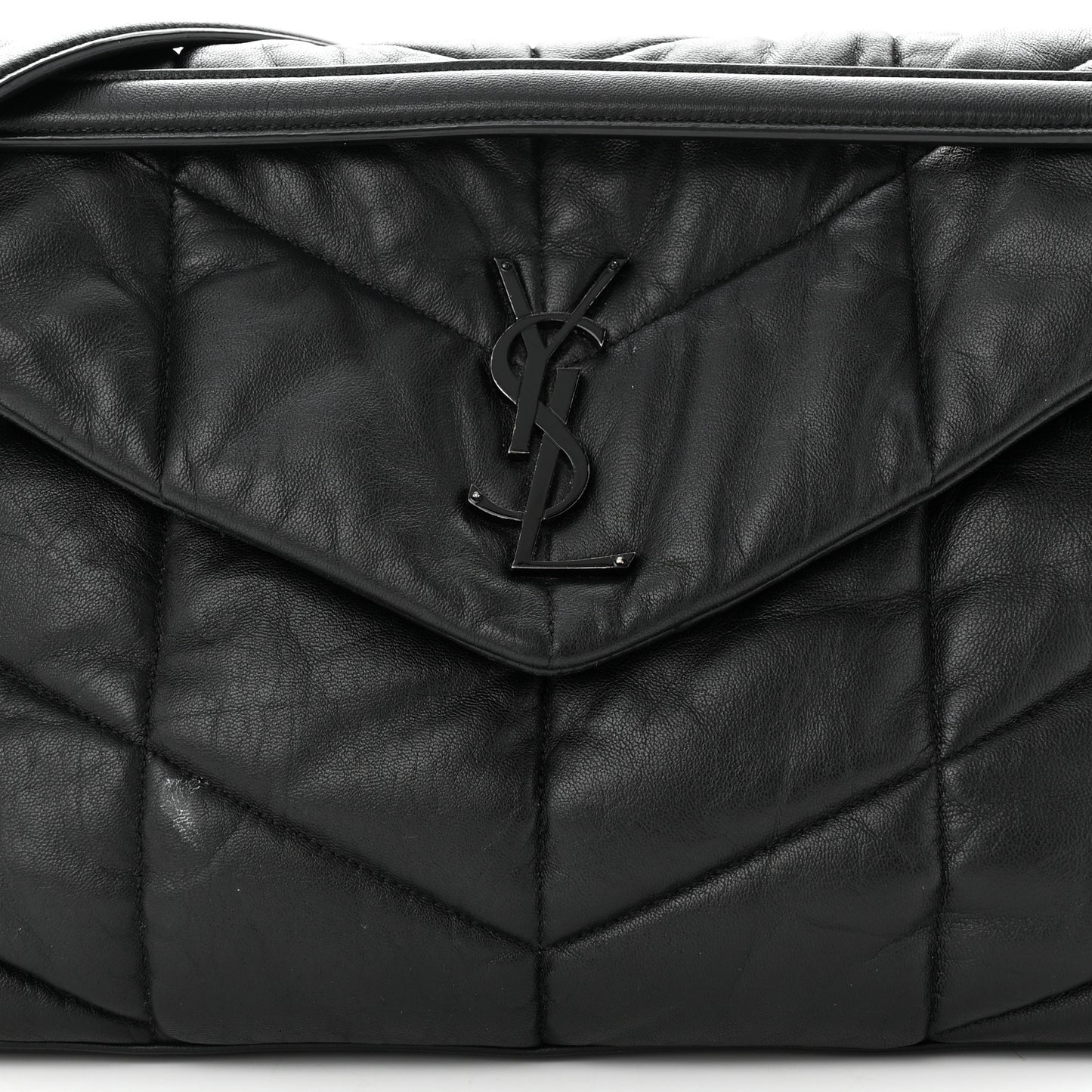 Lambskin Quilted Monogram Monochrome Medium Loulou Puffer Chain Satchel Black