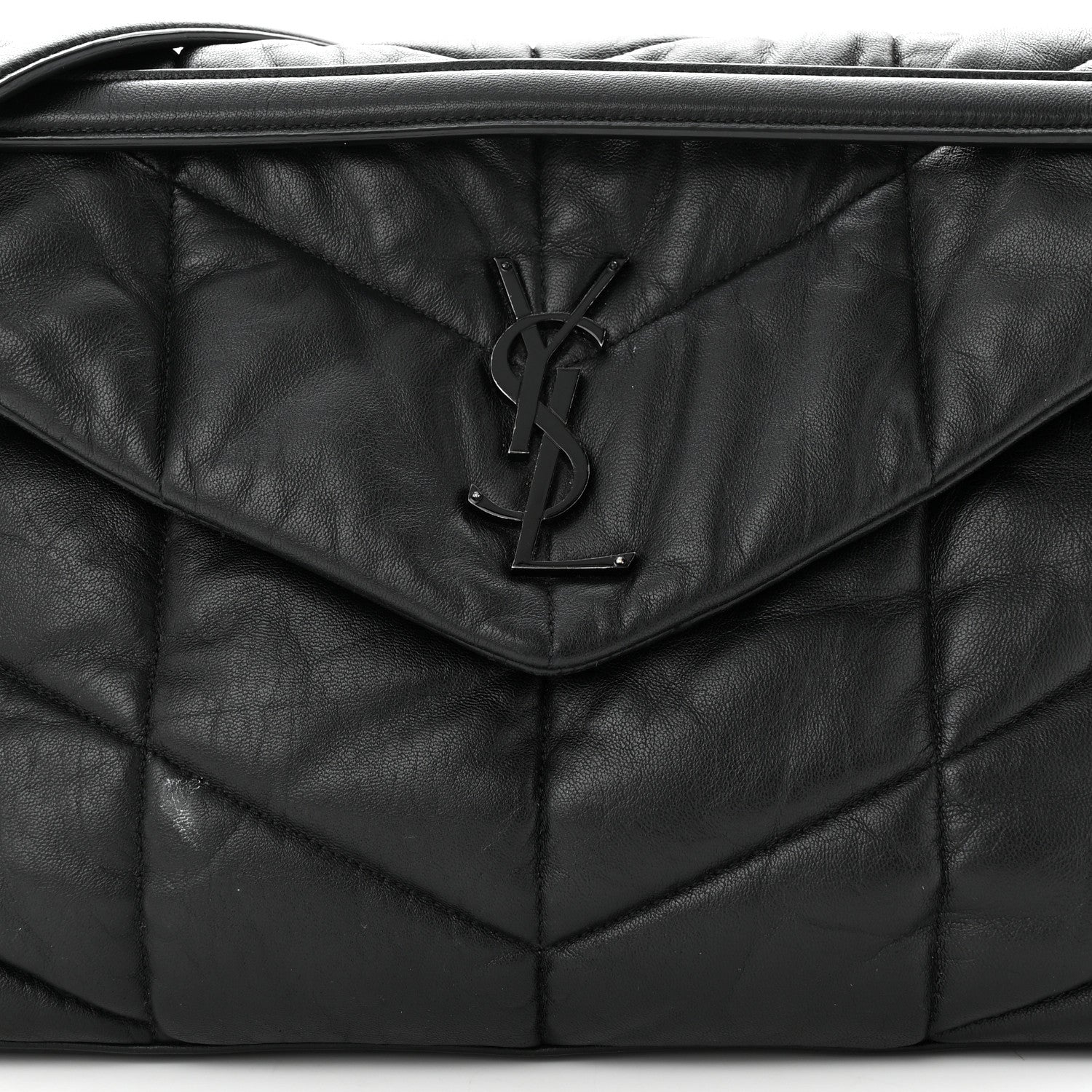 Saint Laurent Lambskin Quilted Monogram Monochrome Medium Loulou Puffer Chain Satchel Black 8 of 10