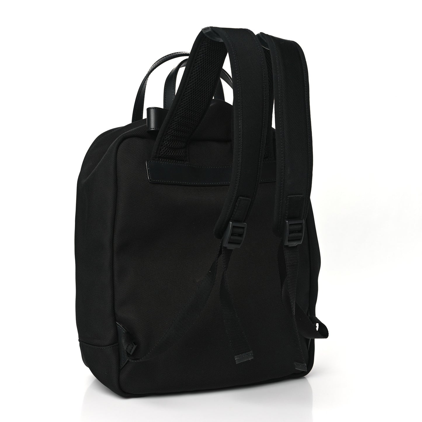 Techno Canvas Appia Calfskin Web Tote Backpack Black