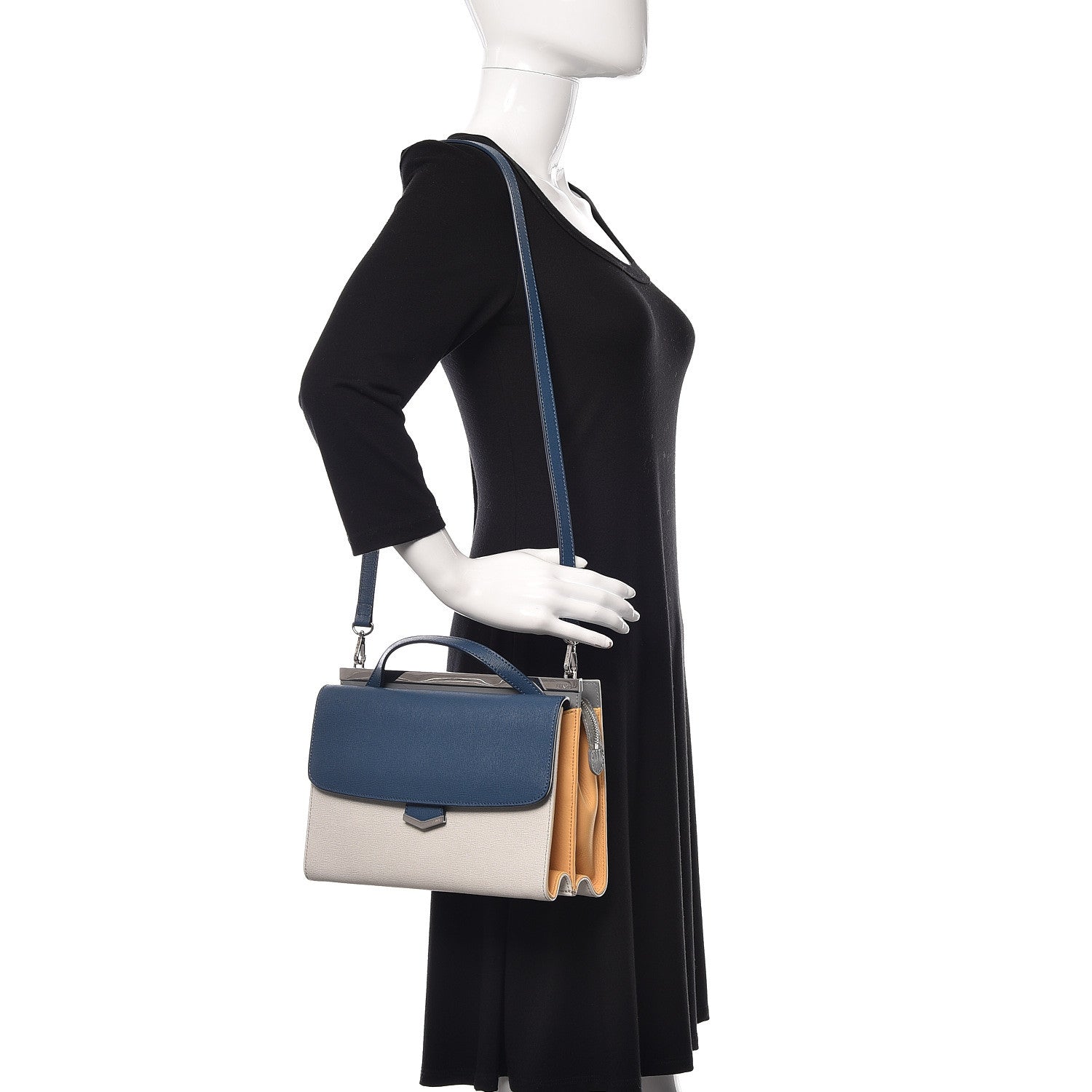 Fendi Vitello Elite Flamingo Colorblock Demi Jour Shoulder Bag Blue Grey 2 of 11
