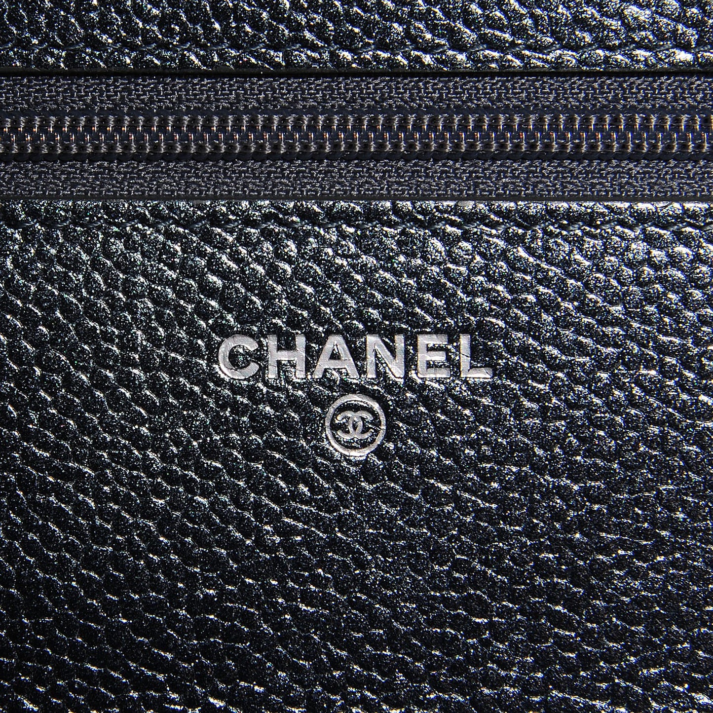 Metallic Caviar Quilted Wallet On Chain WOC Charcoal
