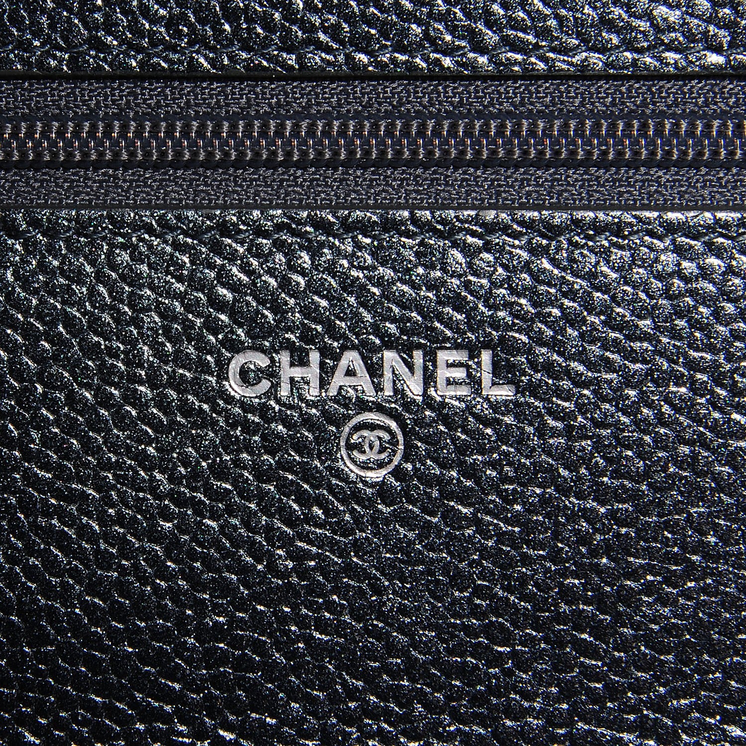 Chanel Metallic Caviar Quilted Wallet On Chain WOC Charcoal 6 of 9