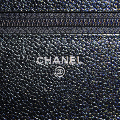 Chanel Metallic Caviar Quilted Wallet On Chain WOC Charcoal 6 of 9