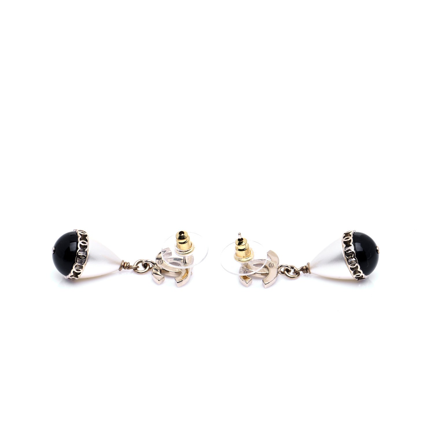 Chanel Crystal Pearl CC Fantasy Drop Earrings Gold Black 3 of 6