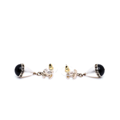 Chanel Crystal Pearl CC Fantasy Drop Earrings Gold Black 3 of 6