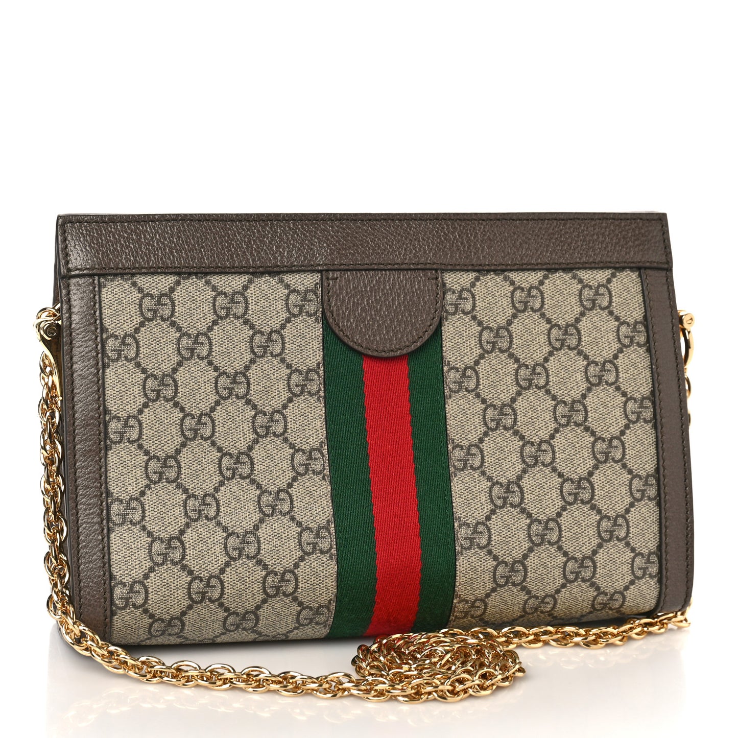 GG Supreme Monogram Web Small Ophidia Chain Shoulder Bag Brown