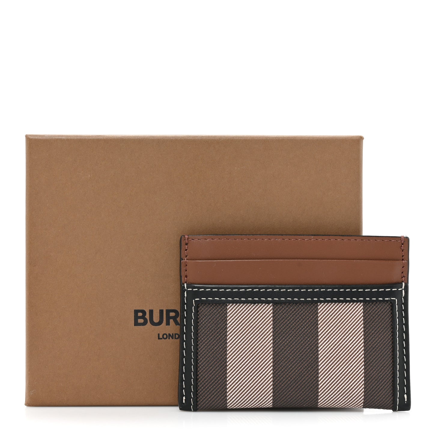 E-Canvas Calfskin Sandon Check Card Case Dark Birch