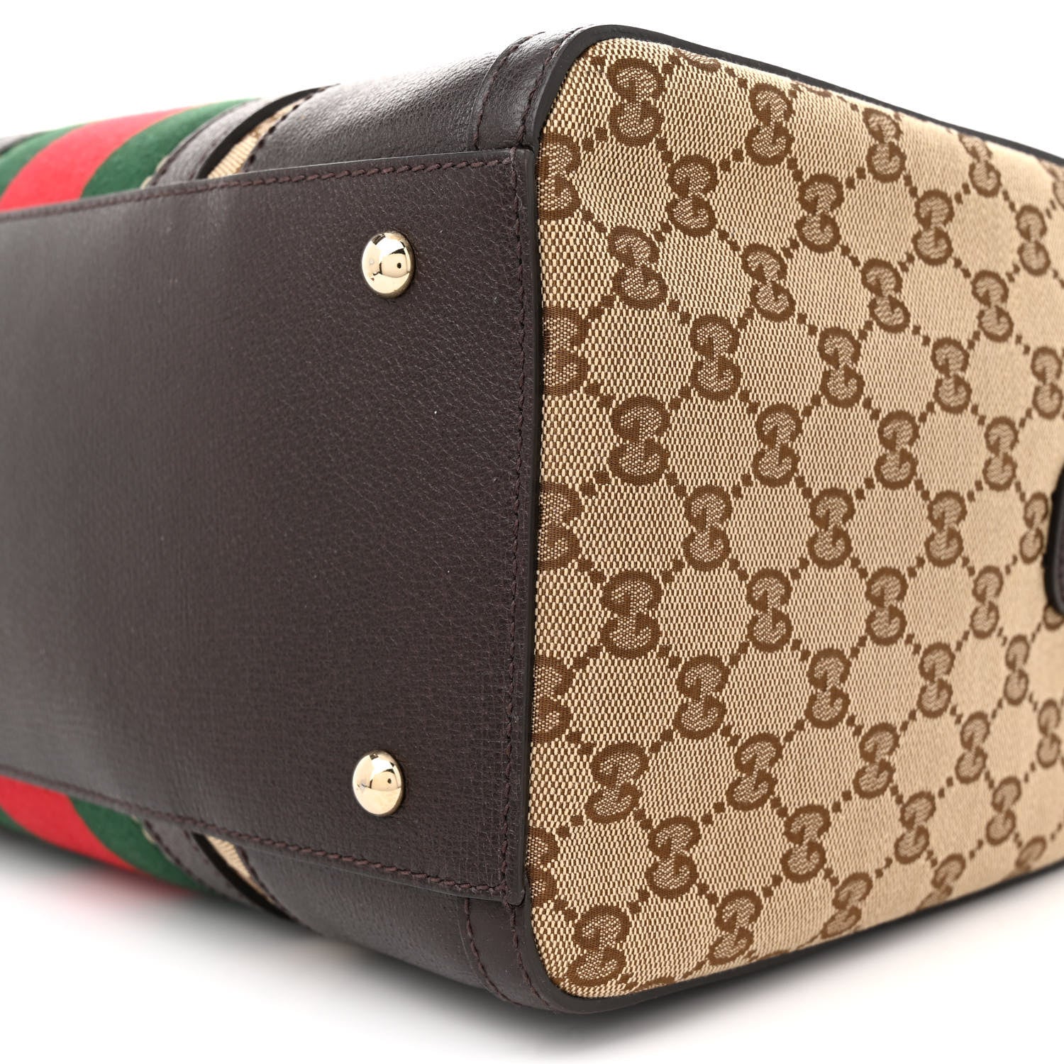 Gucci Monogram Vintage Web Medium Webby Bee Boston Dark Brown 10 of 12