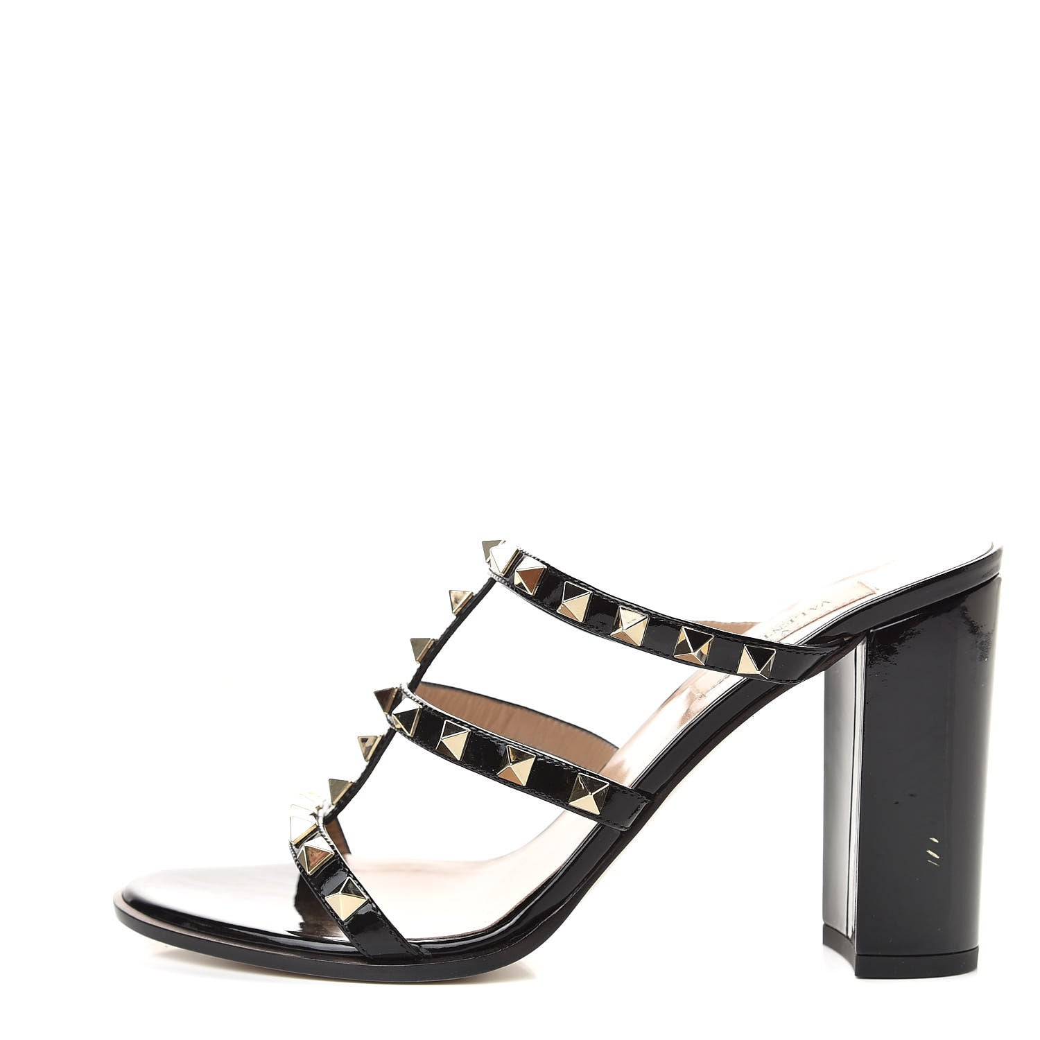 Valentino Garavani Patent Rockstud 90mm Caged Slide Sandals 38.5 Black 1 of 9