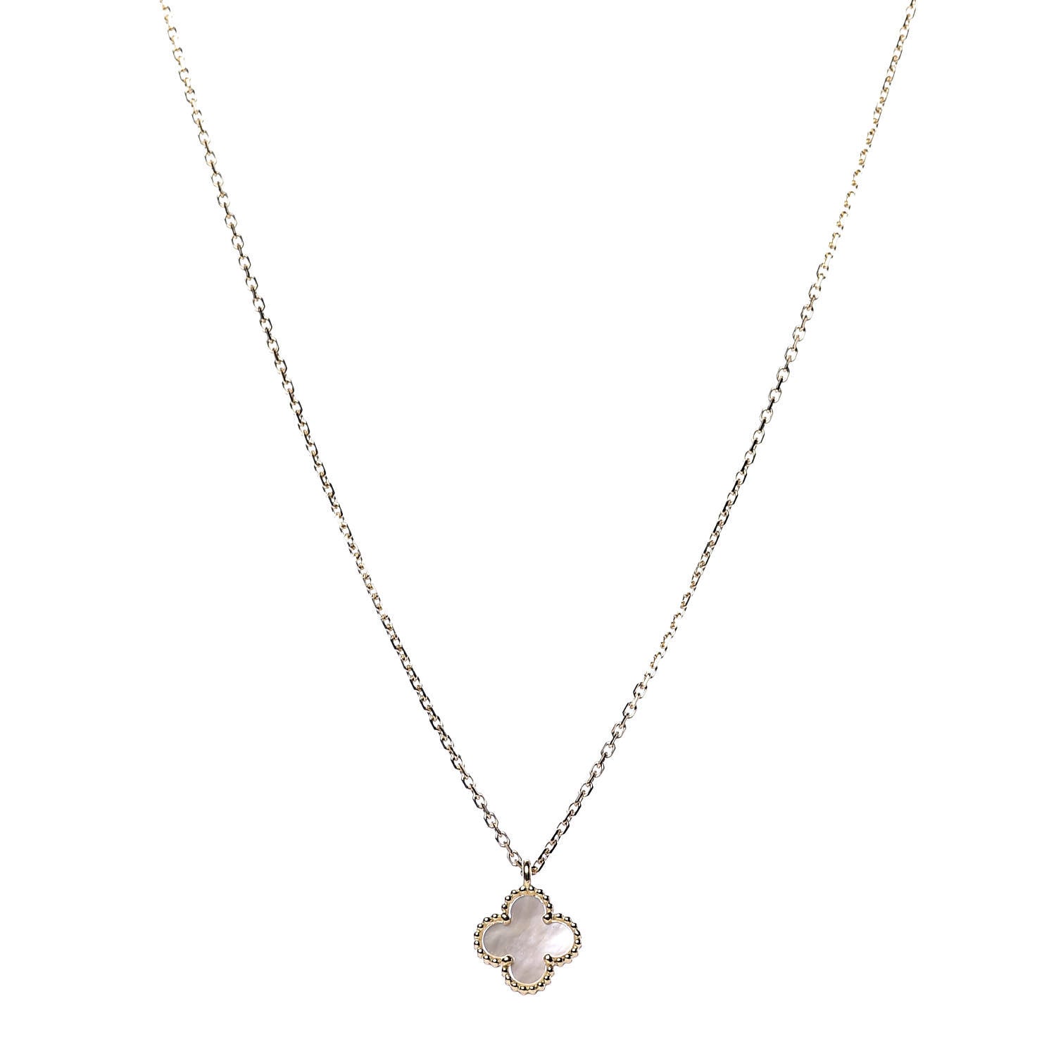 Van Cleef & Arpels 18K Yellow Gold Mother of Pearl Sweet Alhambra Pendant Necklace 1 of 7