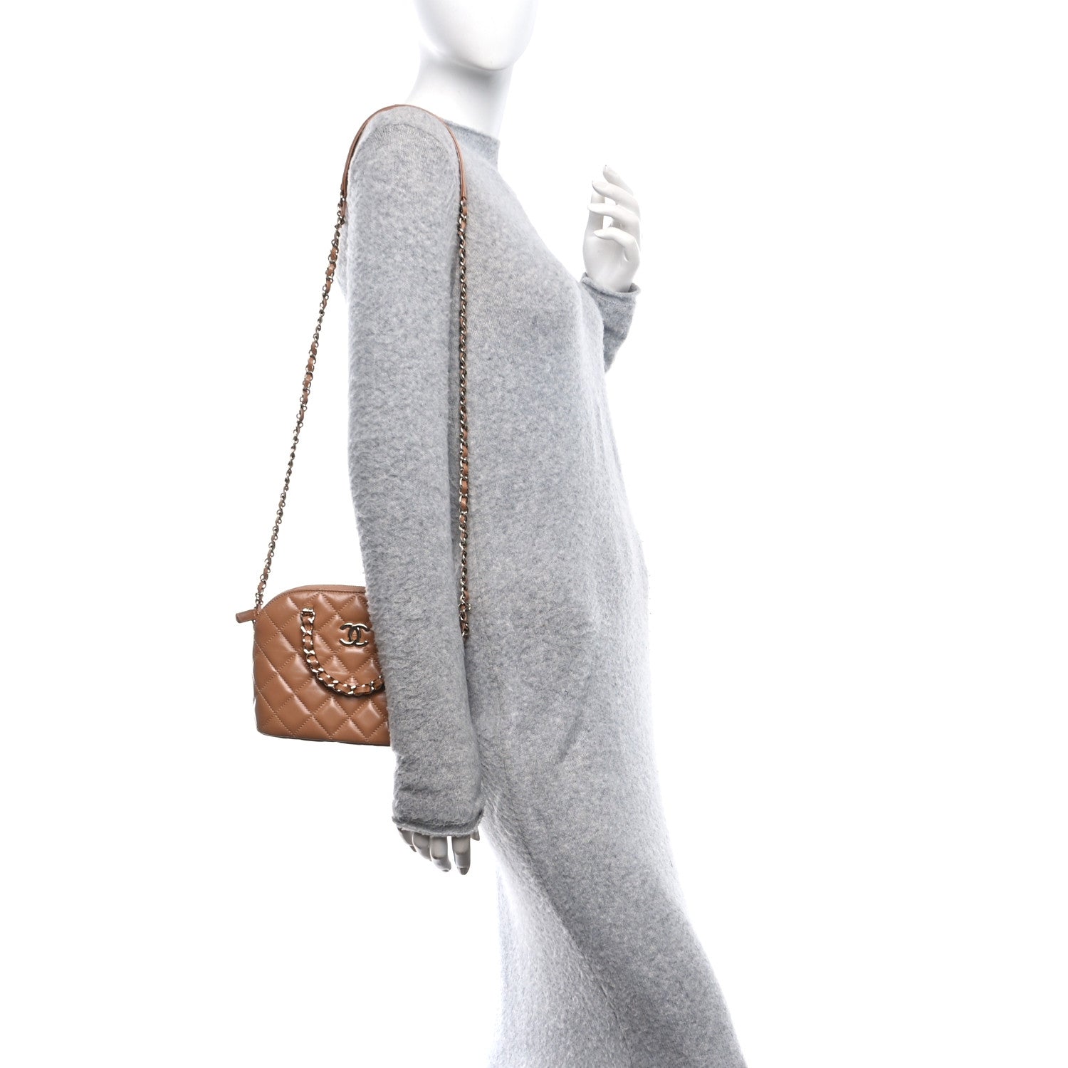 Chanel Shiny Lambskin Quilted Shiny Coco Clutch With Chain Dark Beige 2 of 11