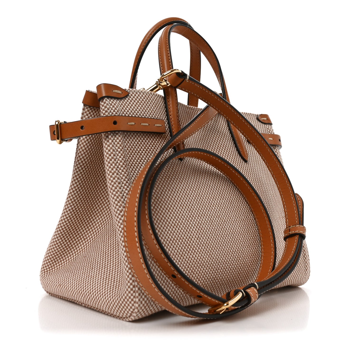 Cotton Canvas Calfskin Vlogo Small Antibes Tote Naturale Tobacco