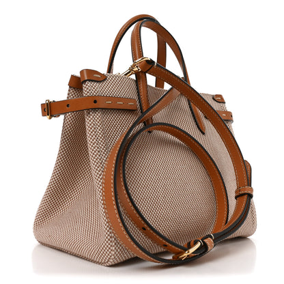 Valentino Garavani Cotton Canvas Calfskin Vlogo Small Antibes Tote Naturale Tobacco 3 of 9