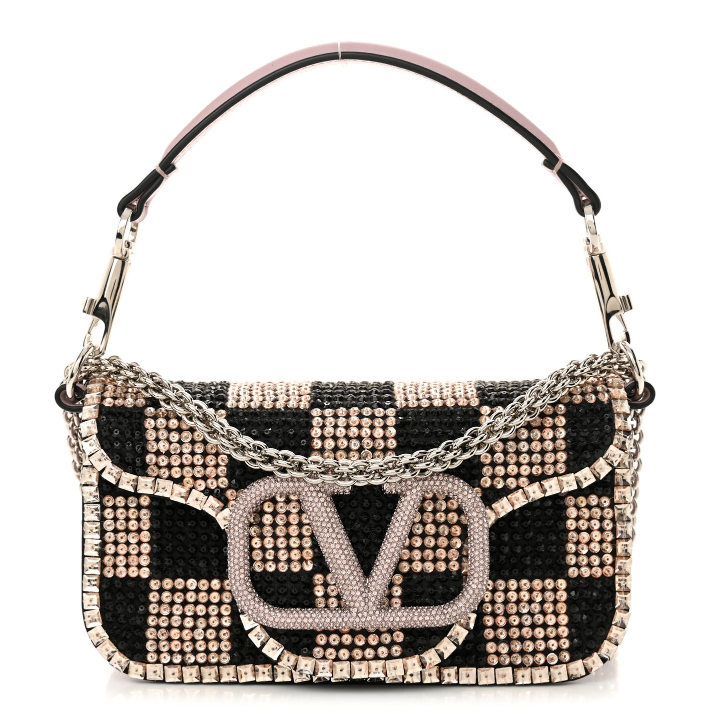 Crystal Chess Embroidered Vlogo Small Loco Shoulder Bag Black Rose Water Lilac
