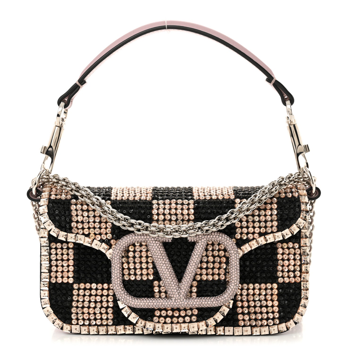 Valentino Garavani Crystal Chess Embroidered Vlogo Small Loco Shoulder Bag Black Rose Water Lilac 1 of 11