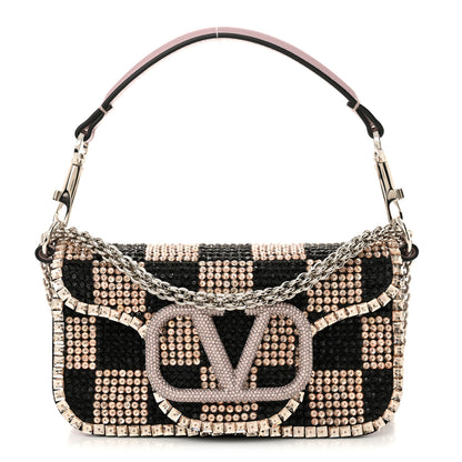 Valentino Garavani Crystal Chess Embroidered Vlogo Small Loco Shoulder Bag Black Rose Water Lilac 1 of 11