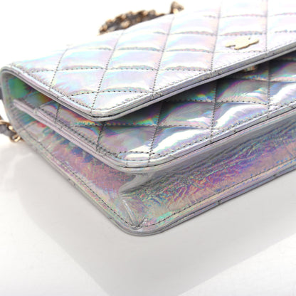 Chanel Iridescent Goatskin Quilted Wallet On Chain WOC Silver 8 of 10