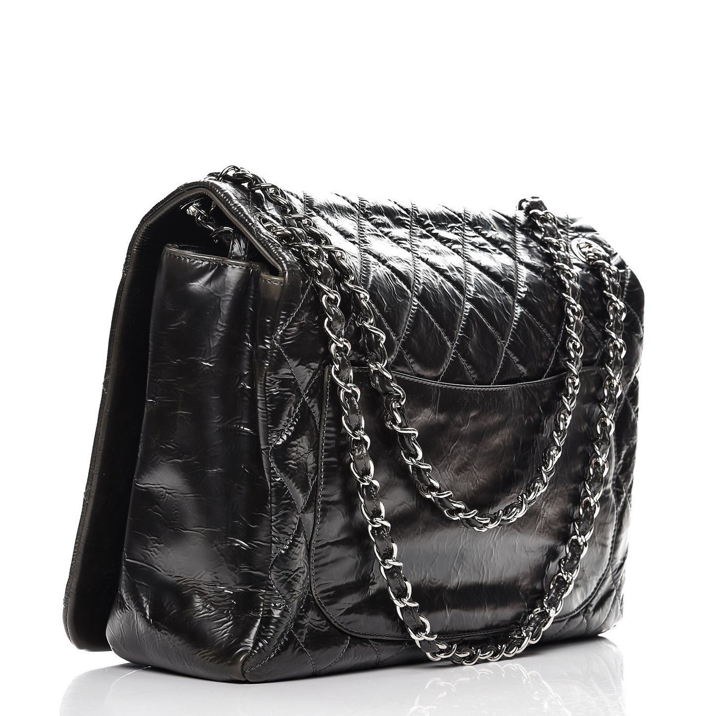 Glazed Calfskin Quilted CC Messenger Bag Black