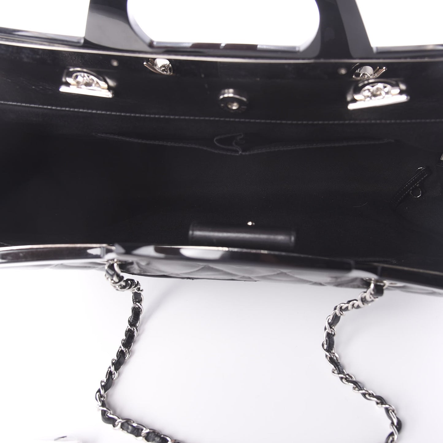 Glazed Calfskin Quilted Large CC Delivery Tote Black