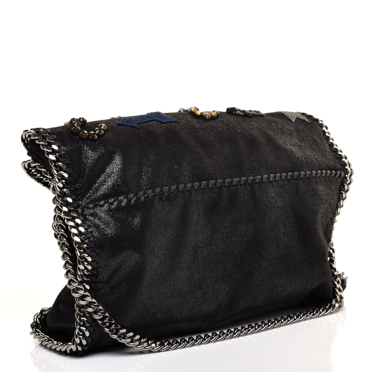 Stella McCartney Embellished Shaggy Deer Small Falabella Fold Over Tote Black 3 of 10