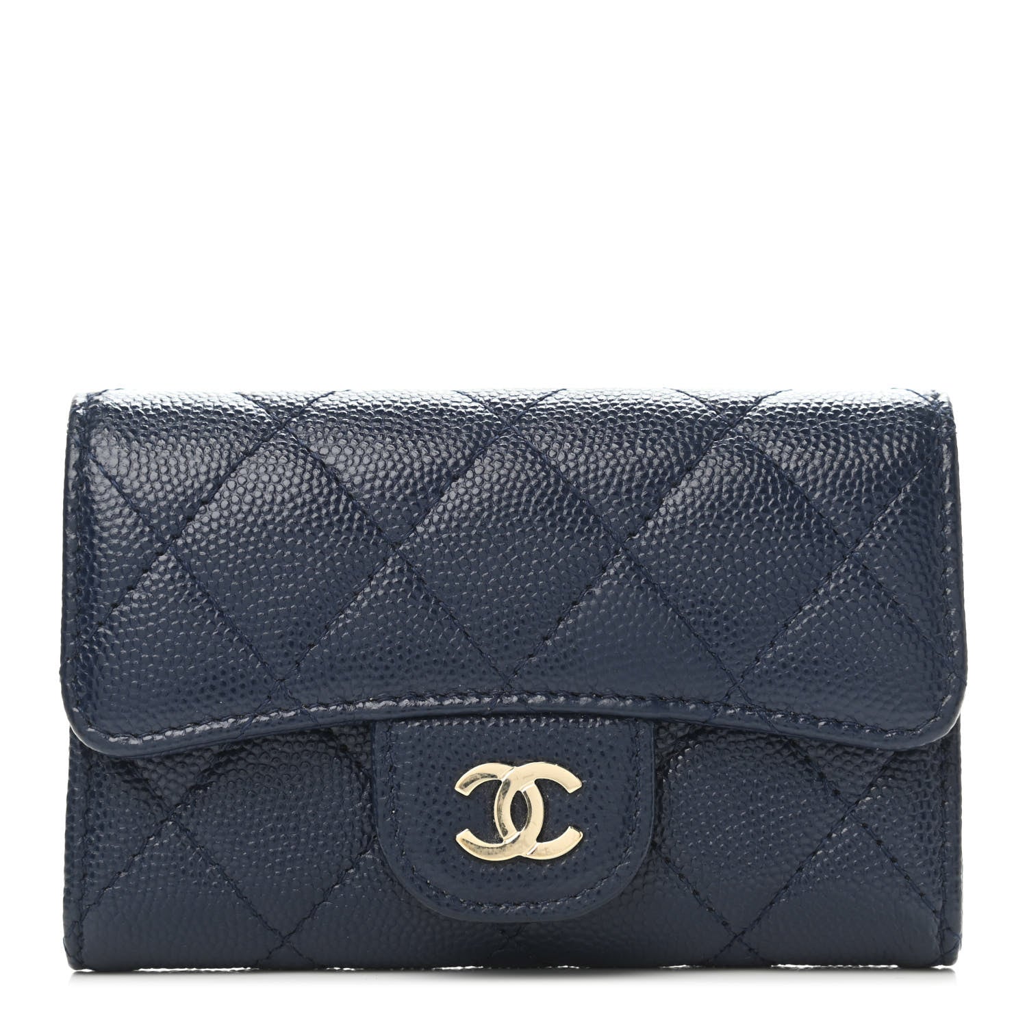 Chanel Caviar Quilted Flap Card Holder Wallet Navy Blue 1 of 4