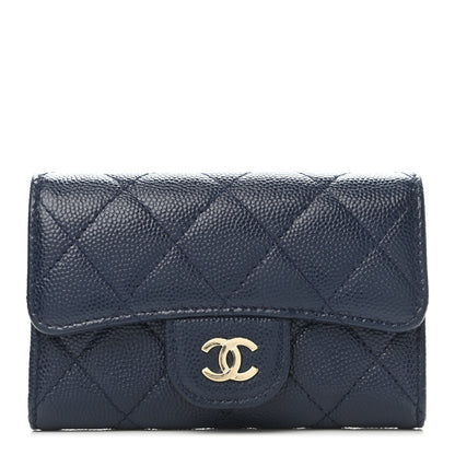 Chanel Caviar Quilted Flap Card Holder Wallet Navy Blue 1 of 4