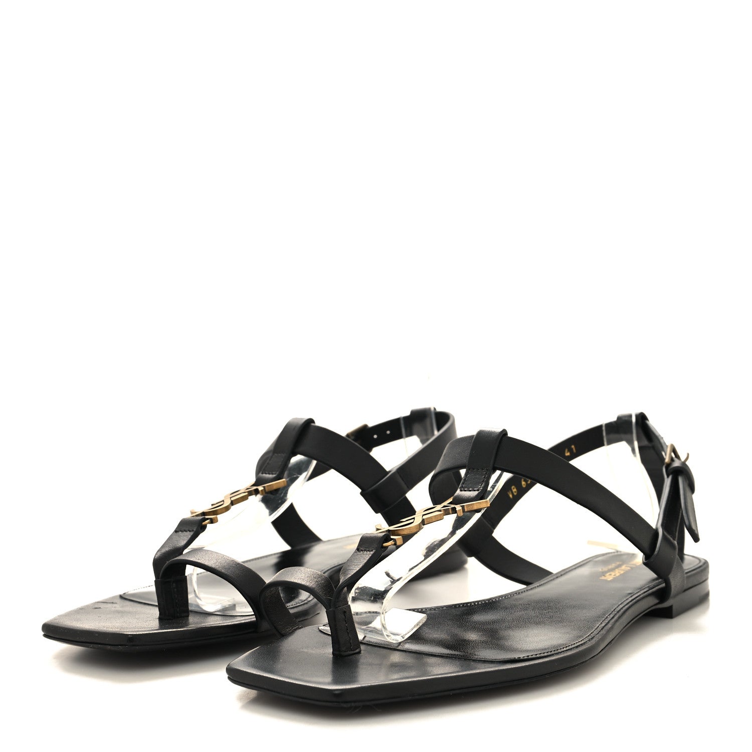 Saint Laurent Patent Calfskin Cassandra Monogram Sandals 41 Black 3 of 8