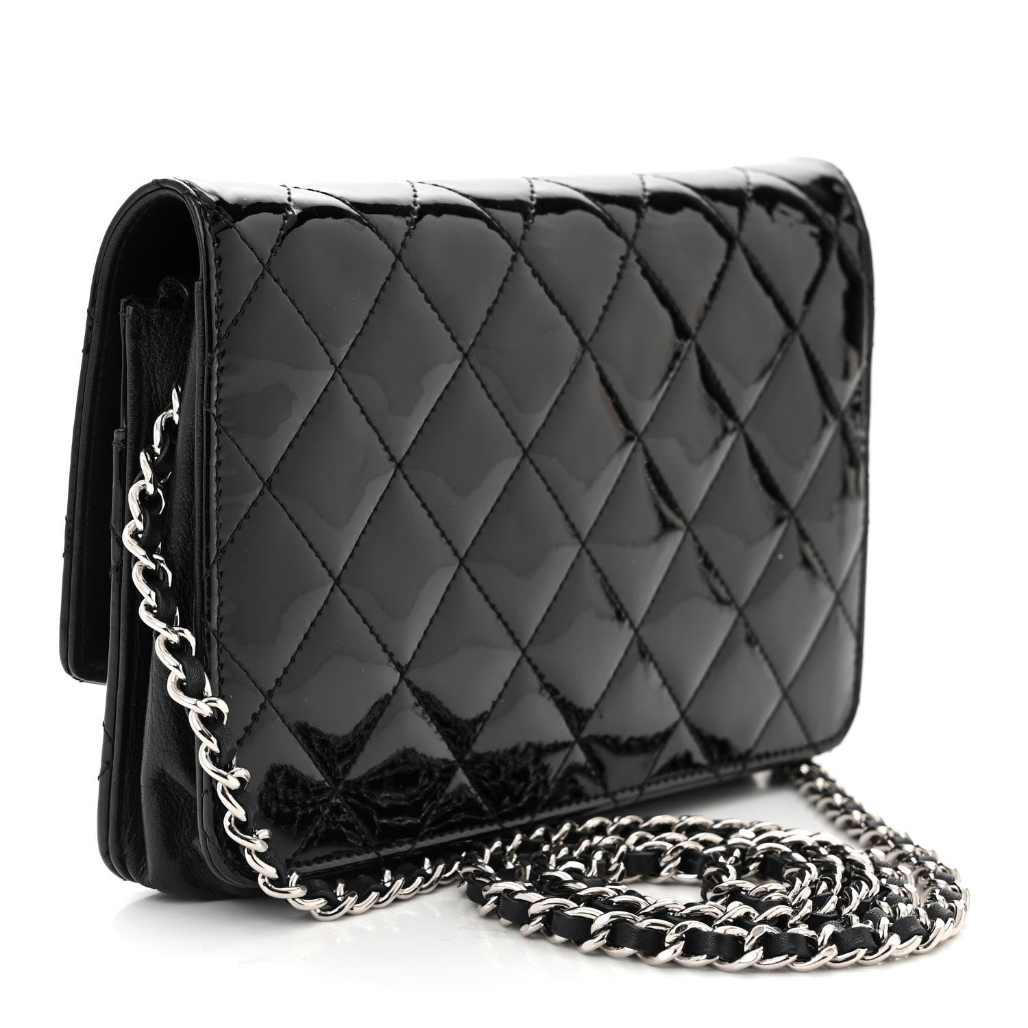 Chanel Patent Quilted Brilliant Wallet On Chain WOC Black 3 of 12