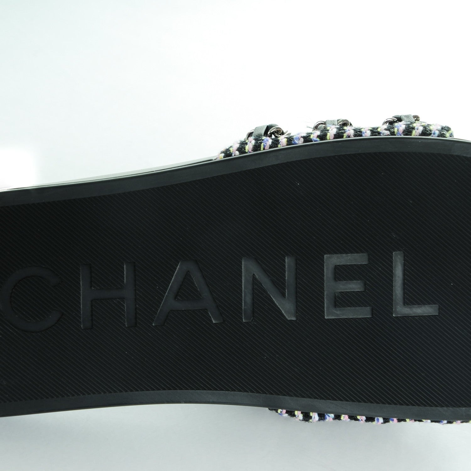 Chanel Tweed Lambskin Chain Flat Sandals Black 41 Multicolor 6 of 8