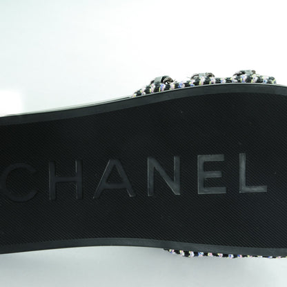 Chanel Tweed Lambskin Chain Flat Sandals Black 41 Multicolor 6 of 8