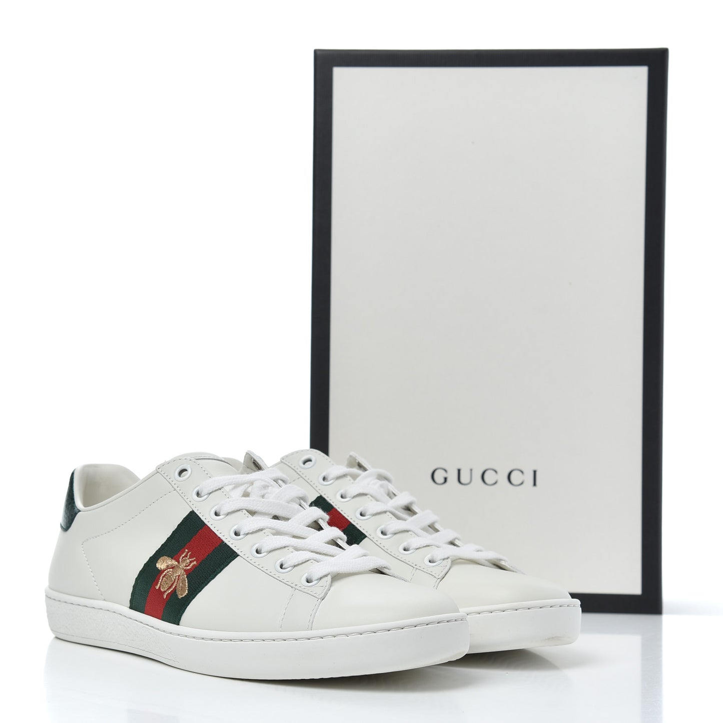 Calfskin Ayers Bee Embroidered Womens Ace Sneakers 37.5 White Green