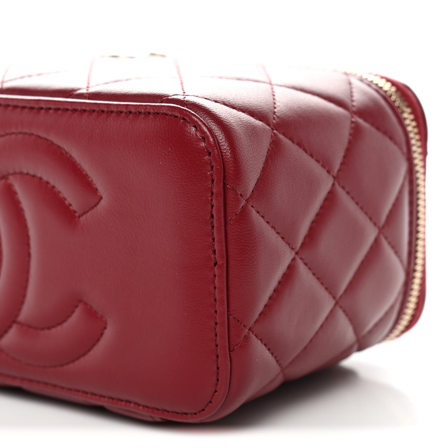 Chanel Lambskin Quilted Small Top Handle Vanity Case With Chain Burgundy 10 of 11