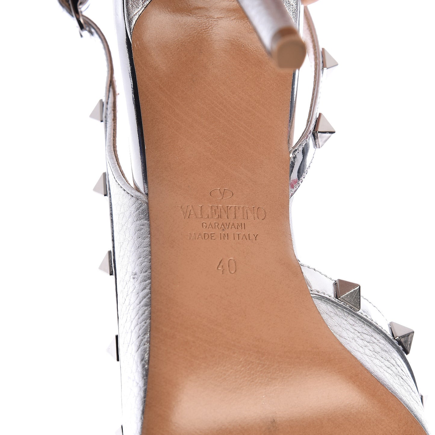 Metallic Pebbled Calfskin Rockstud Half D'Orsay Slingback 85mm Pumps 40 Silver