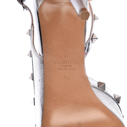 Valentino Garavani Metallic Pebbled Calfskin Rockstud Half D'Orsay Slingback 85mm Pumps 40 Silver 6 of 10