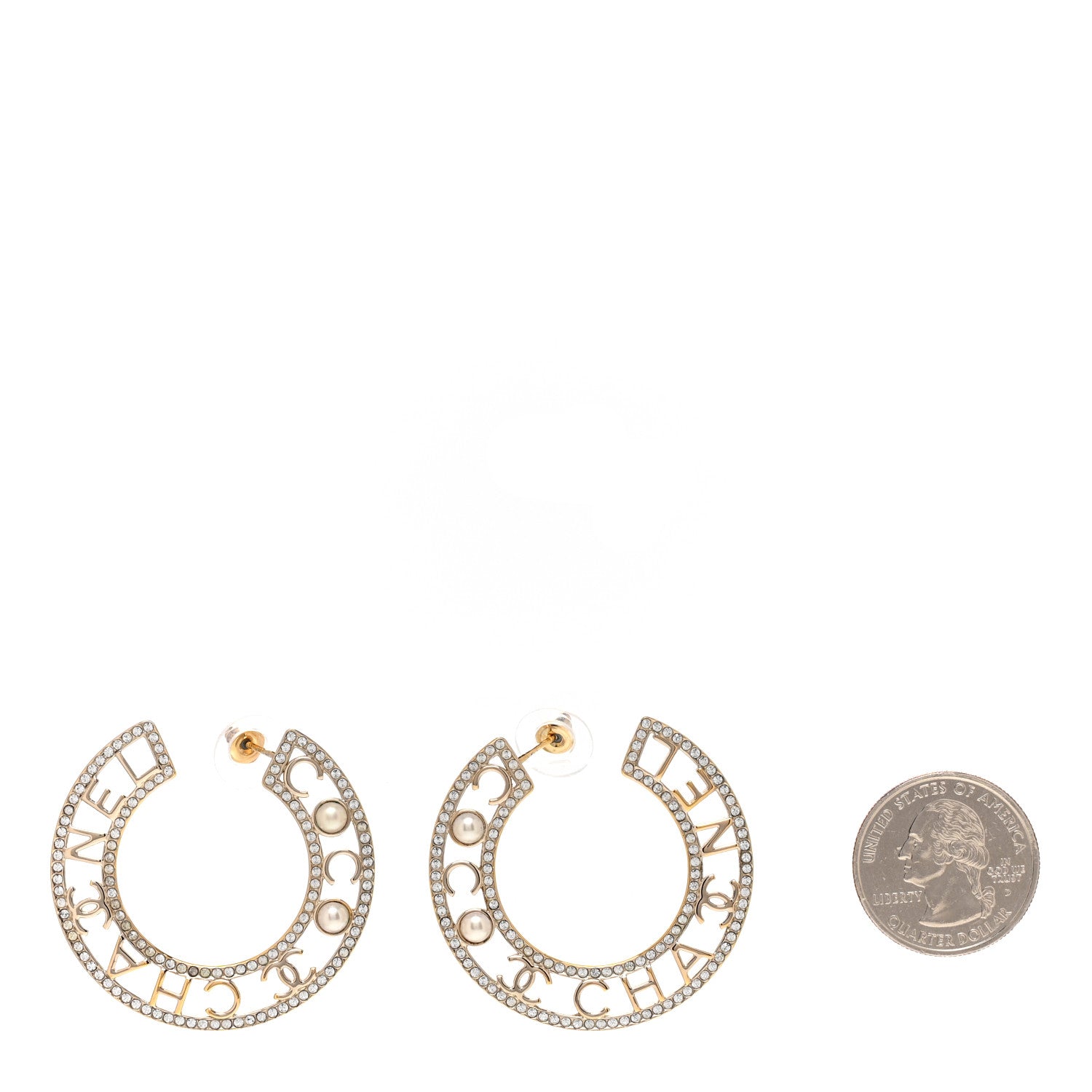 Chanel Crystal Pearl Bow-tiful CC Hoop Earrings Gold 2 of 5