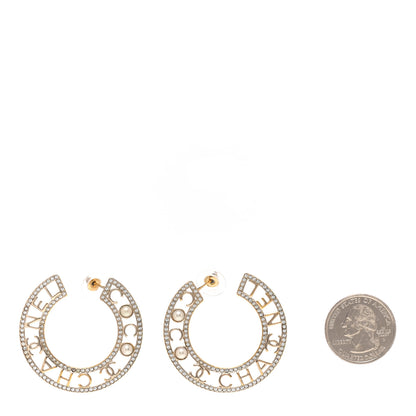 Chanel Crystal Pearl Bow-tiful CC Hoop Earrings Gold 2 of 5