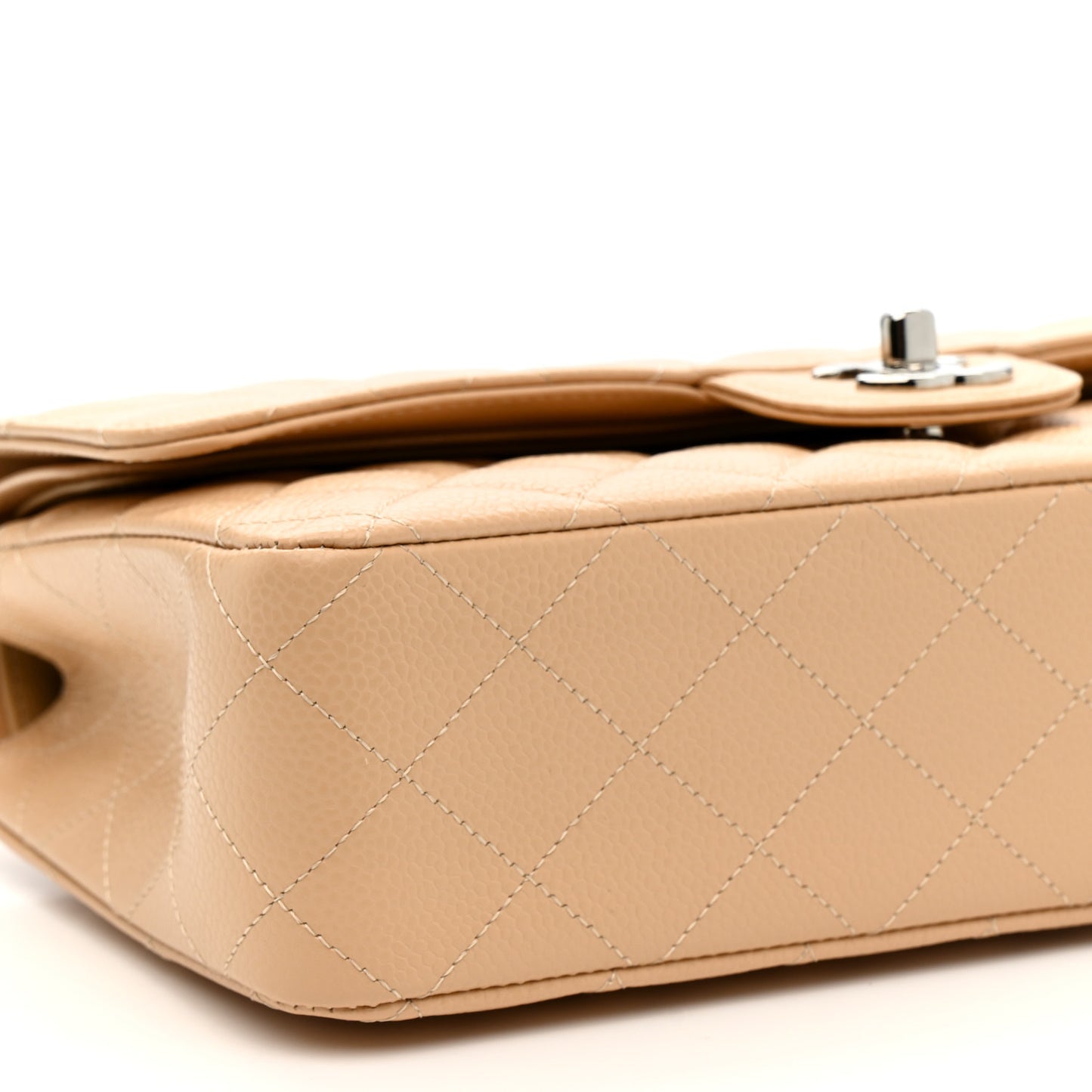 Caviar Quilted Medium Double Flap Beige