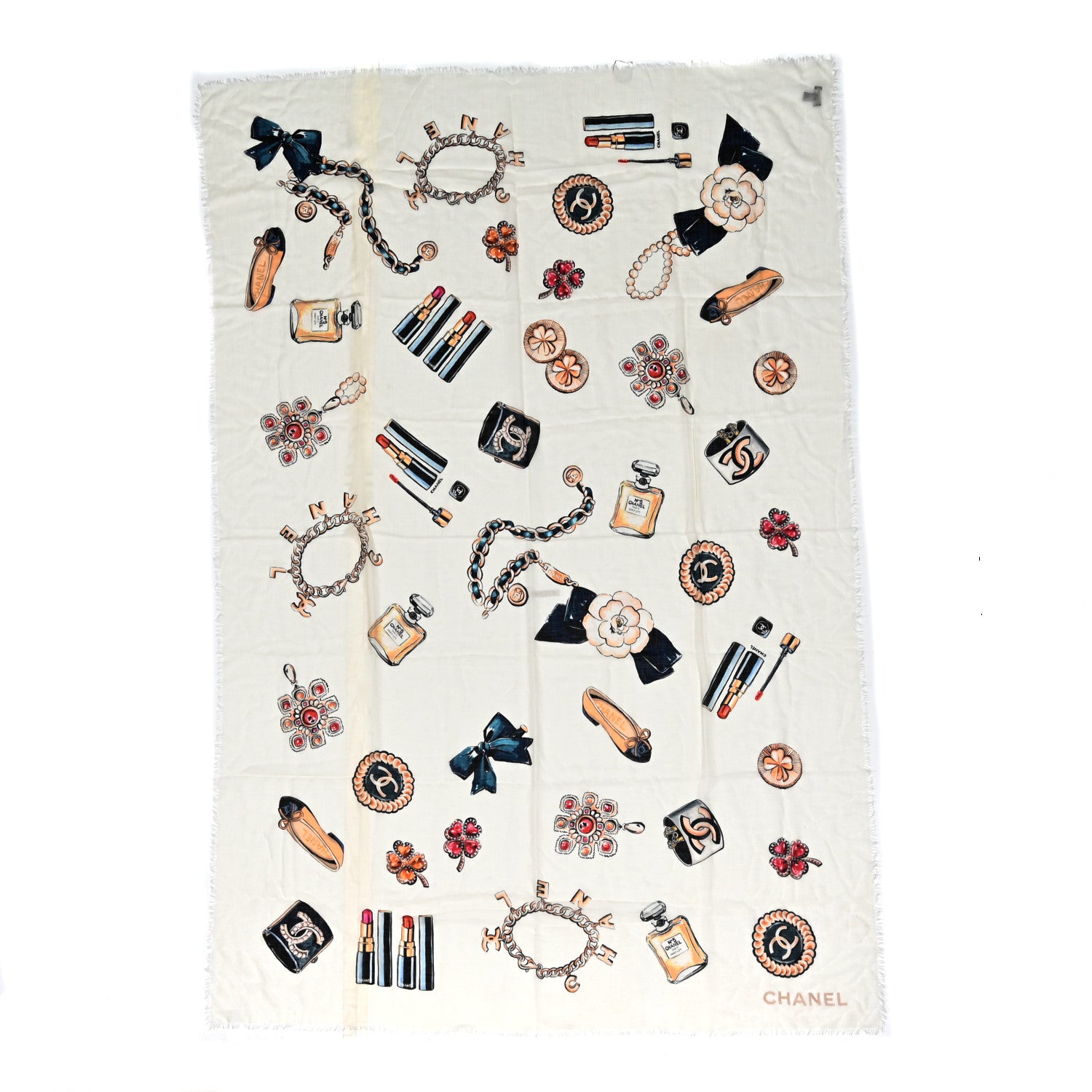 Chanel Cashmere Icons Fringe Scarf Ivory Multicolor 1 of 3