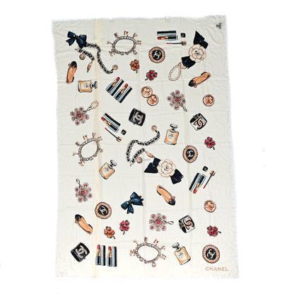 Chanel Cashmere Icons Fringe Scarf Ivory Multicolor 1 of 3