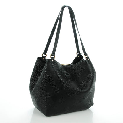 Burberry Signature Grain Calfskin Check Embossed Small Canter Tote Black 4 of 9