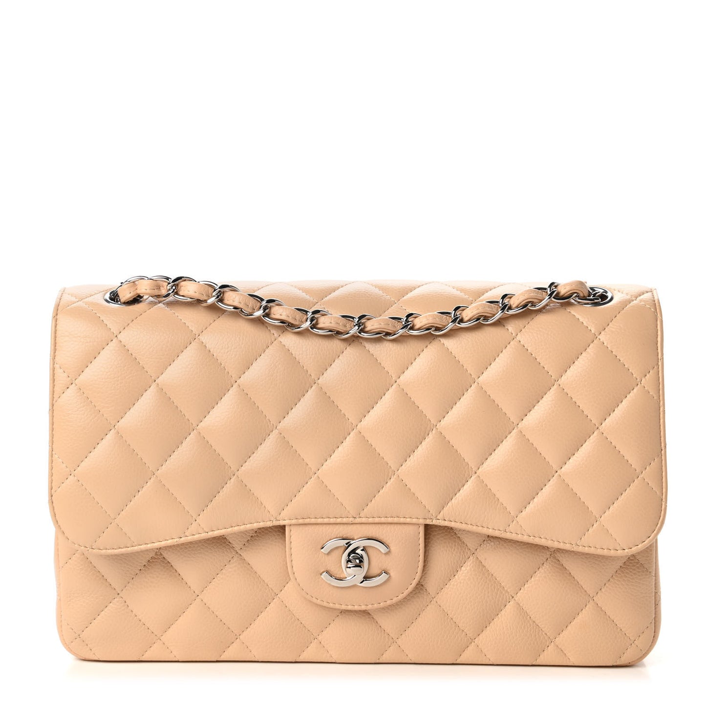 Caviar Quilted Jumbo Double Flap Light Beige