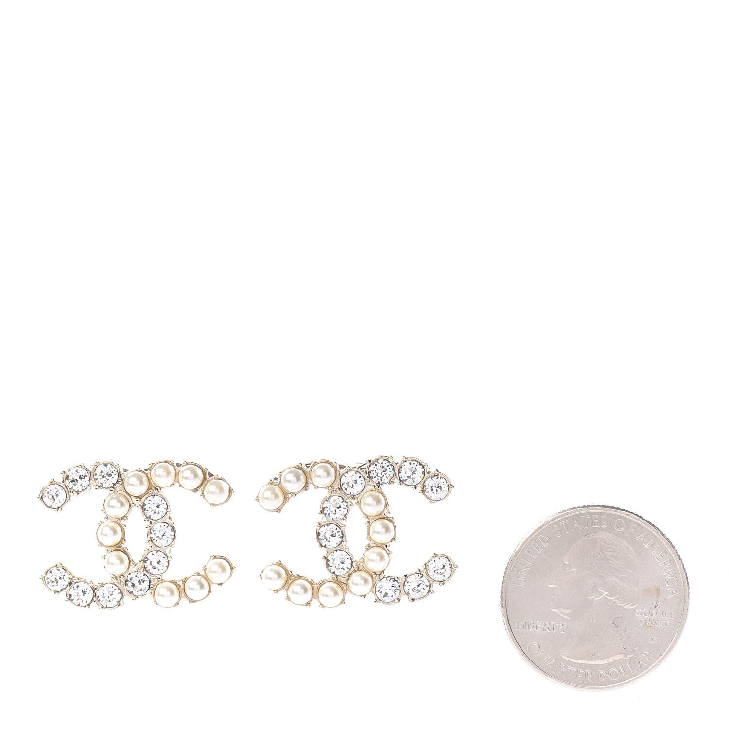 Chanel Crystal Pearl CC Dazzling Domino Earrings Gold 3 of 5