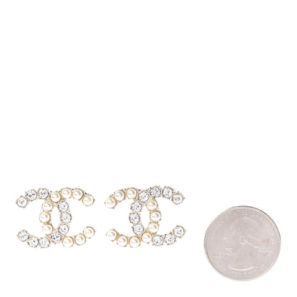 Chanel Crystal Pearl CC Dazzling Domino Earrings Gold 3 of 5