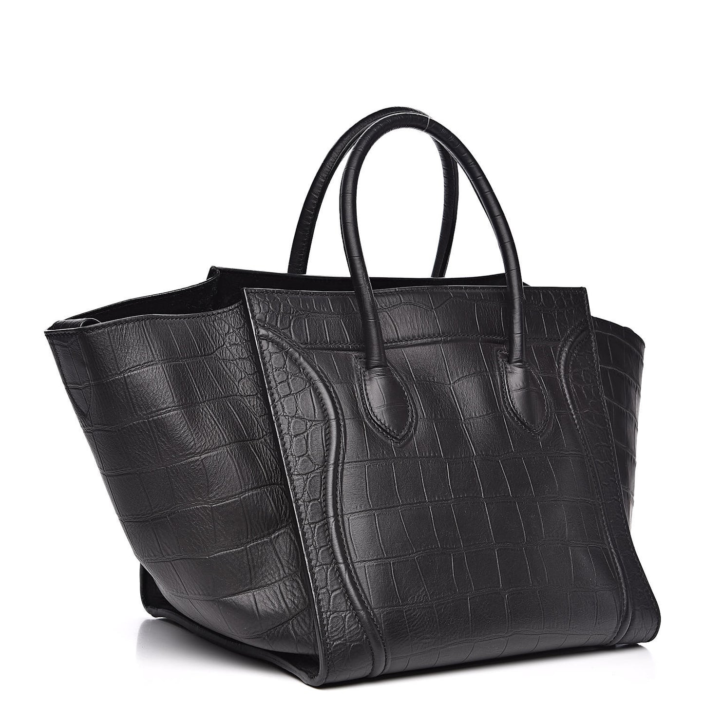 Crocodile Embossed Calfskin Medium Phantom Luggage Black