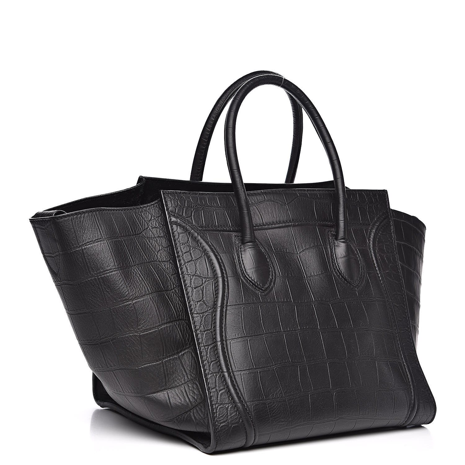 Celine Crocodile Embossed Calfskin Medium Phantom Luggage Black 3 of 14