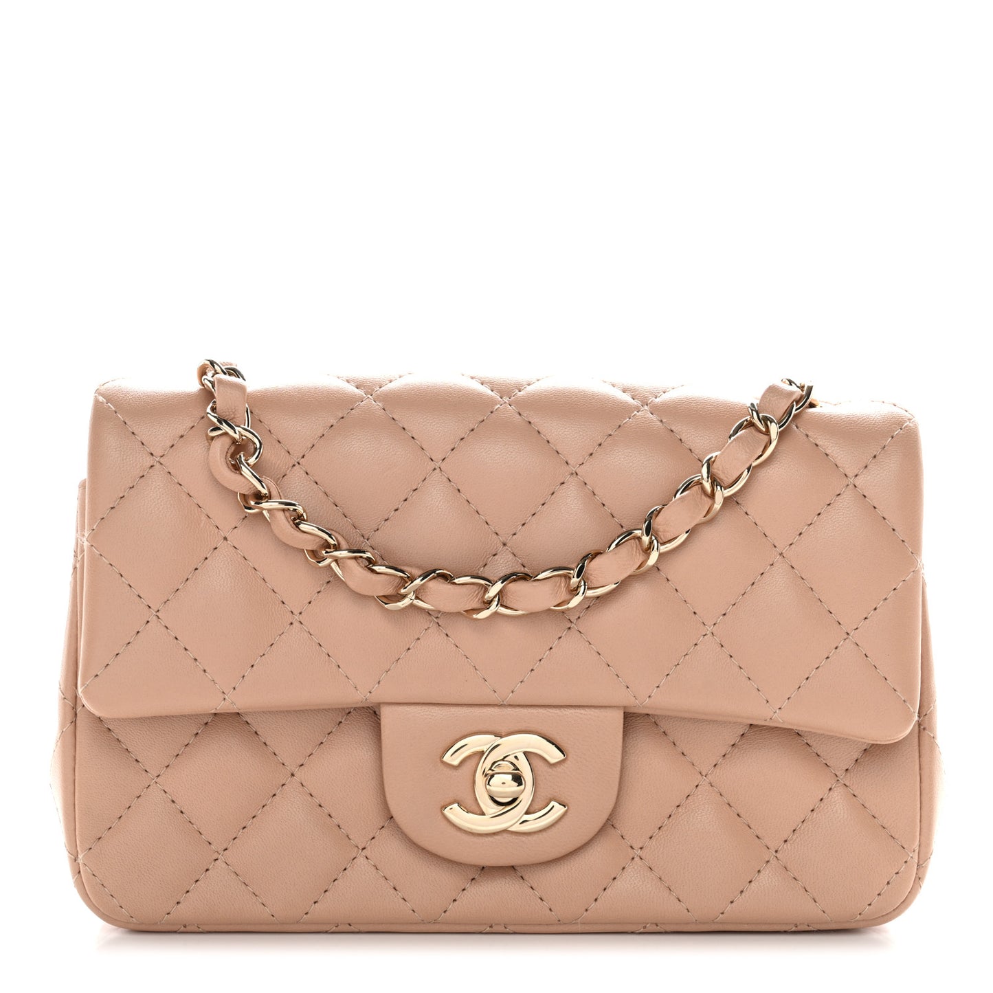 Lambskin Quilted Mini Rectangular Flap Beige